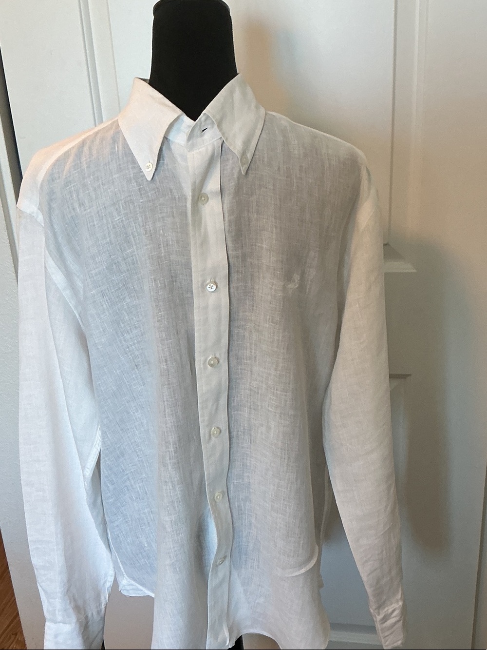 Faconnable Men's White Linen Button-Down Shirt - Lightweight Casual Style L